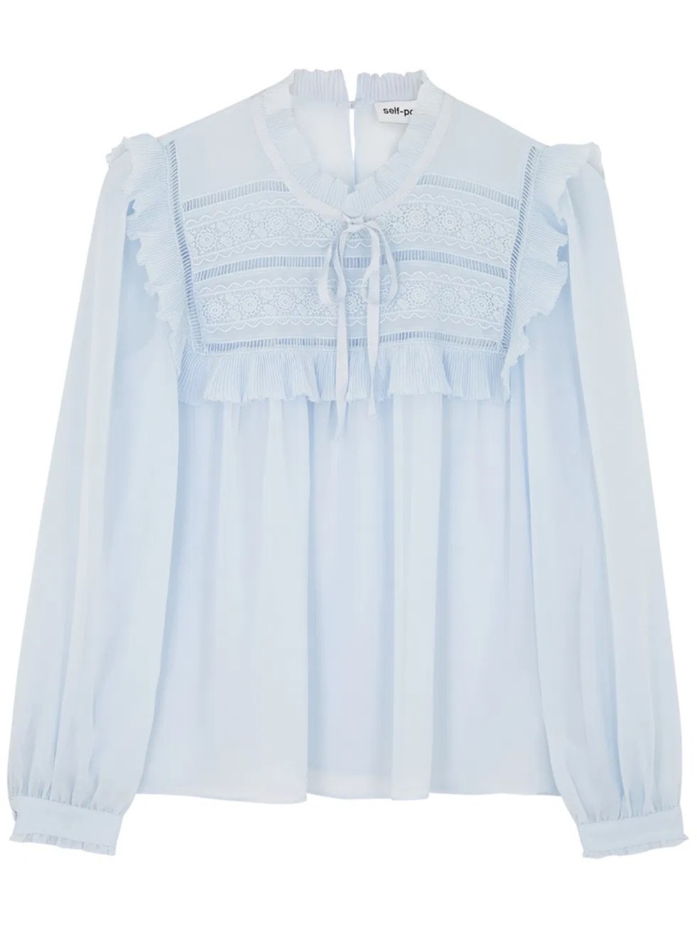 Self-Portrait Pale Blue Lace Yoke Ruffle Blouse